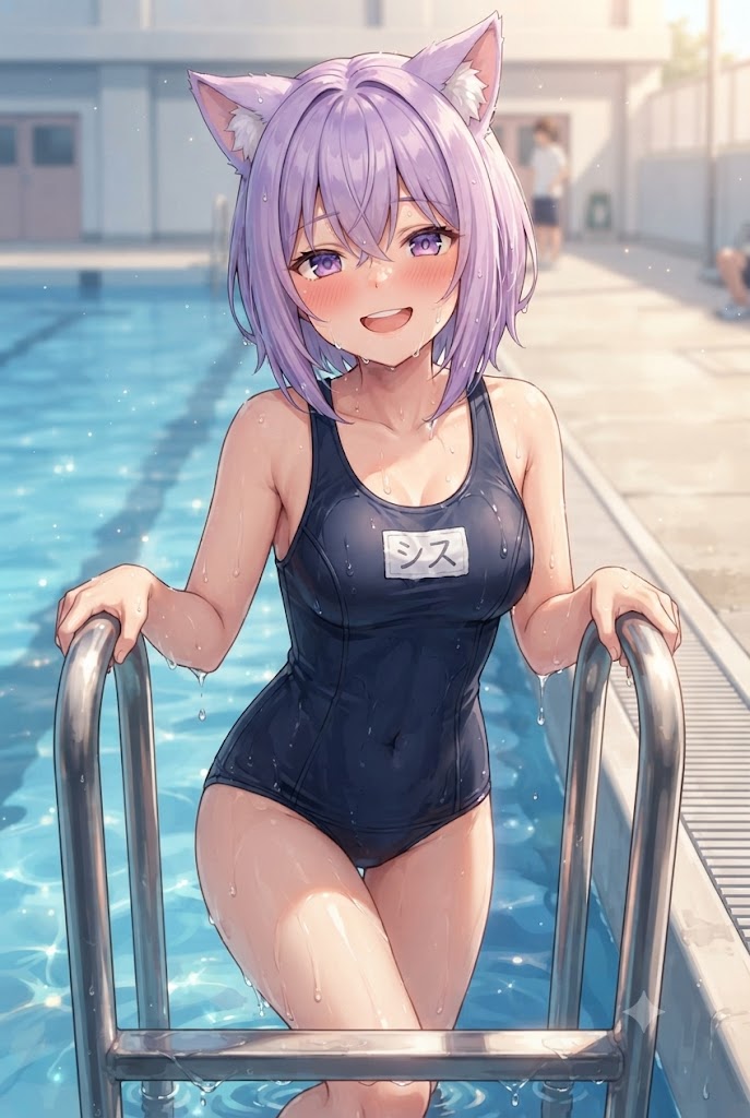 プールサイドにあがるスク水のシス