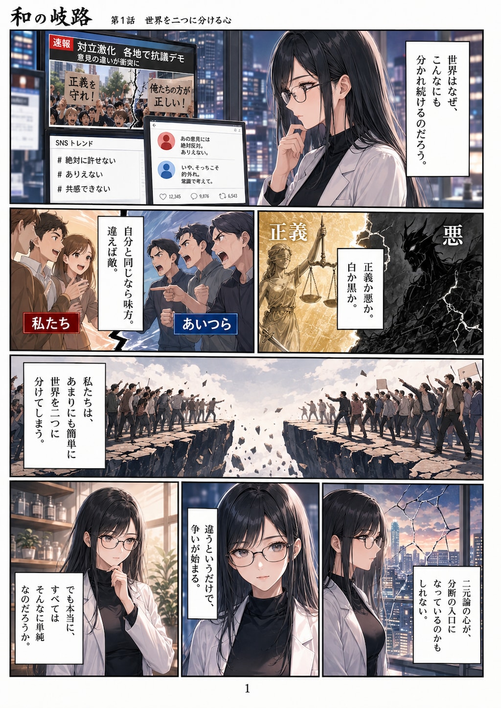 『和の岐路（Crossroads of Harmony）』英語翻訳テキスト第1話：世界を二つに分ける心 (Episode 1: The Heart That Divides the World)世界は