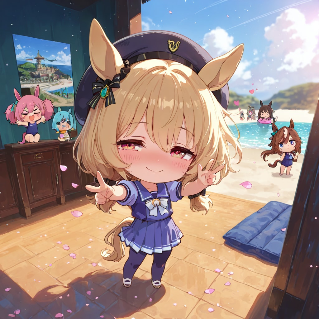 (put on a swim ring),奥側のちびちゃん、浮き輪着用-。