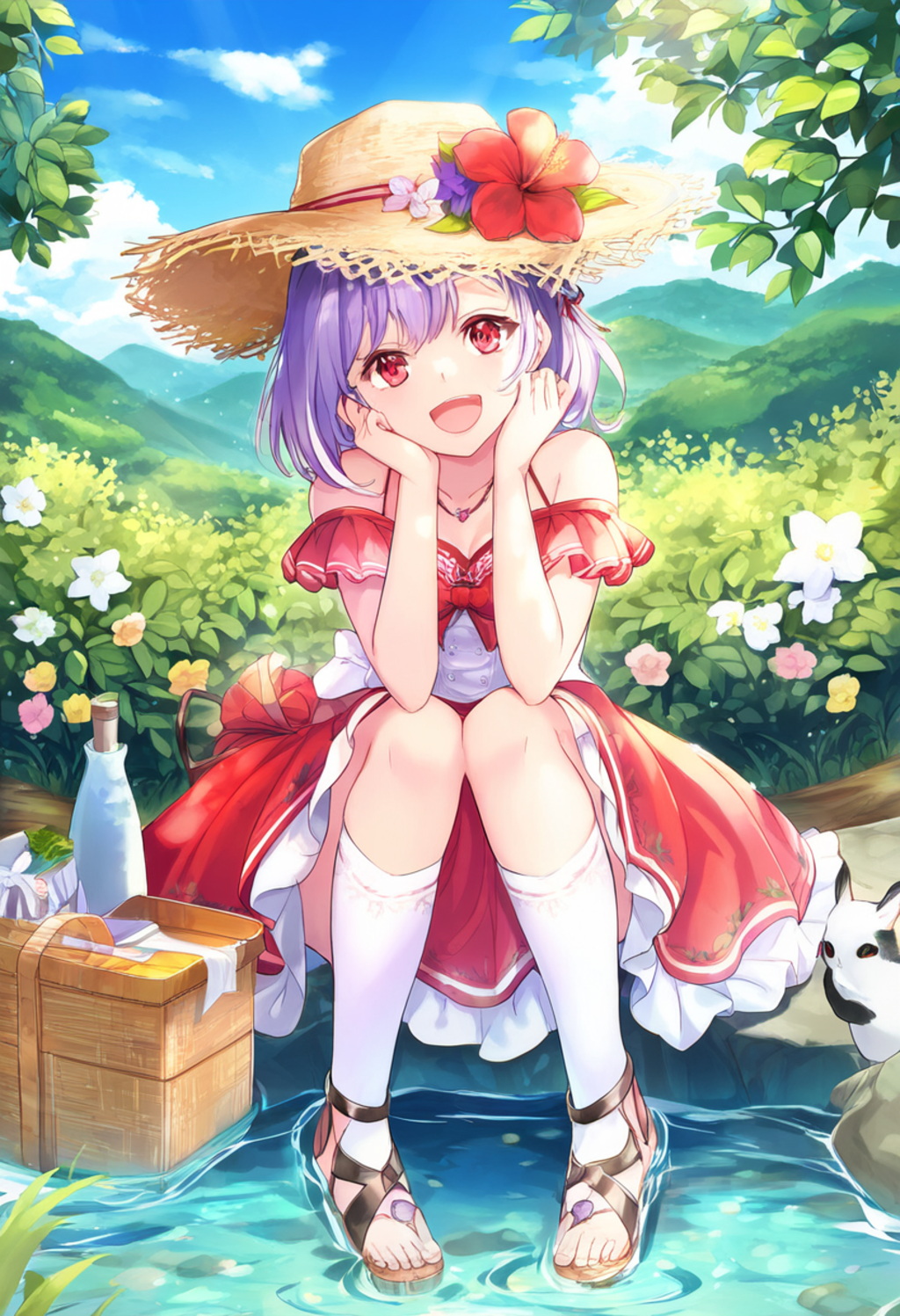 A girl with medium green and light purple streaked hair