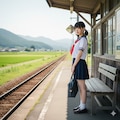 田舎の駅で電車を待つ 2枚目