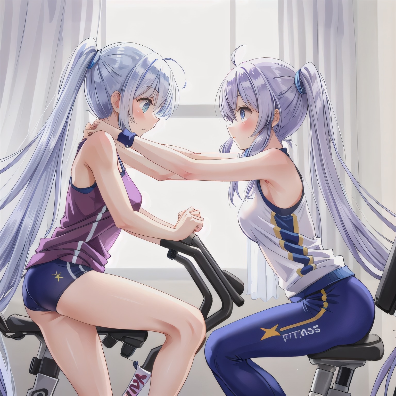 紫髪ロングでエアロバイクの少女６ | の人気AIイラスト・グラビア