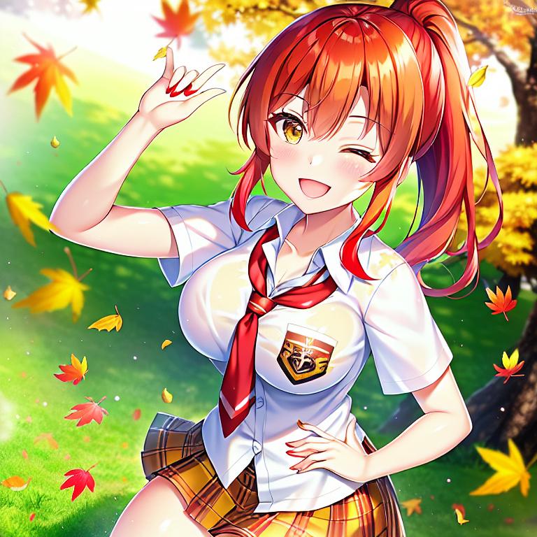 赤髪ポニテ娘✖紅葉（4枚