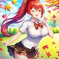 赤髪ポニテ娘✖紅葉（4枚 3枚目