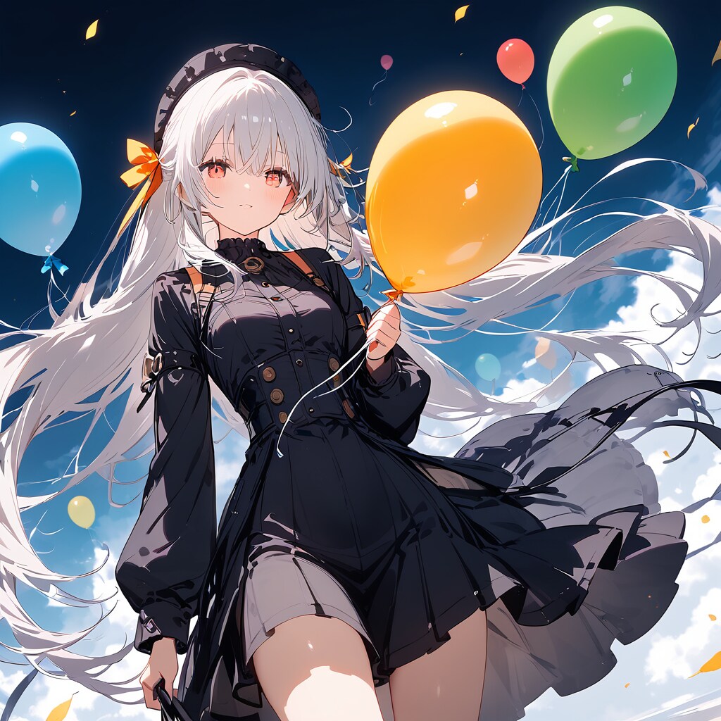 風船を持つ白い髪ロングの天使 | の人気AIイラスト・グラビア
