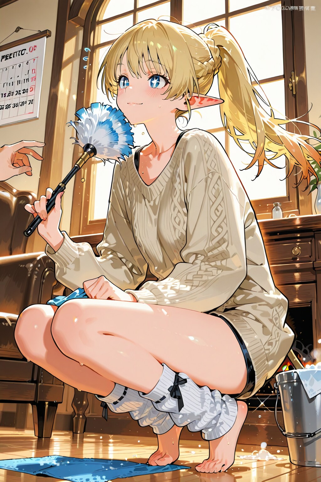大掃除中？のエルフの女の子