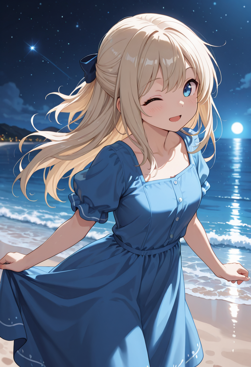 星降る夜の砂浜で