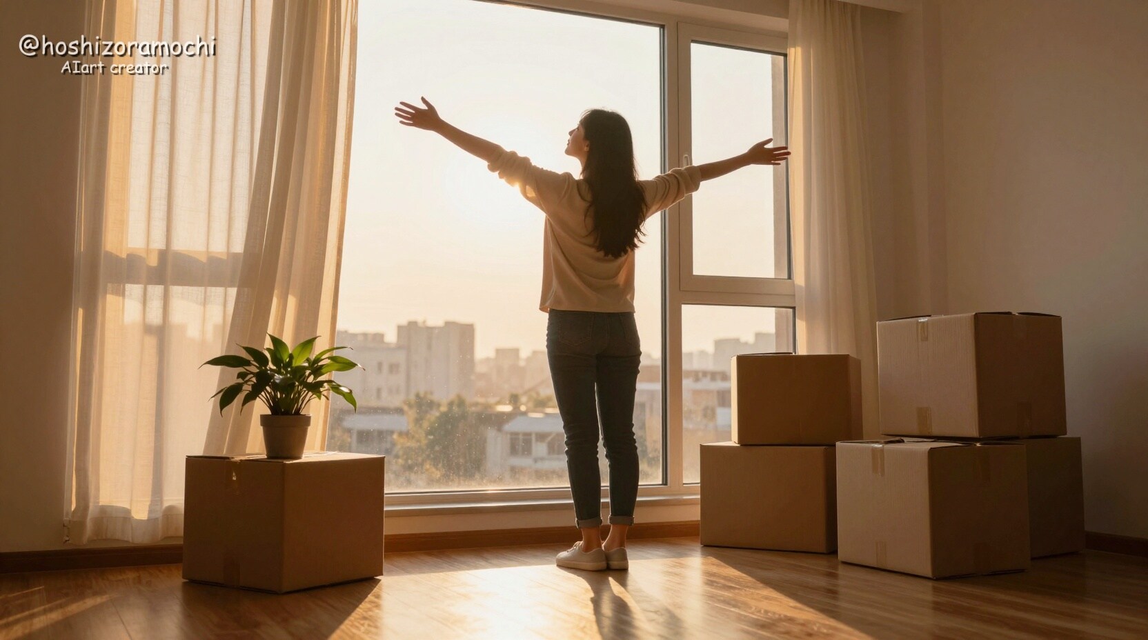 朝日に包まれる新しい門出 | の人気AIイラスト・グラビア