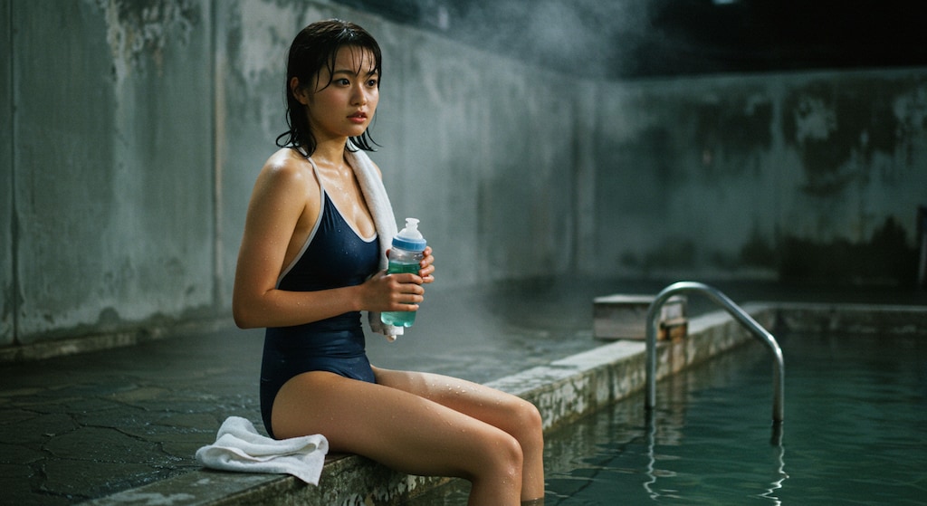 競泳美女、温水