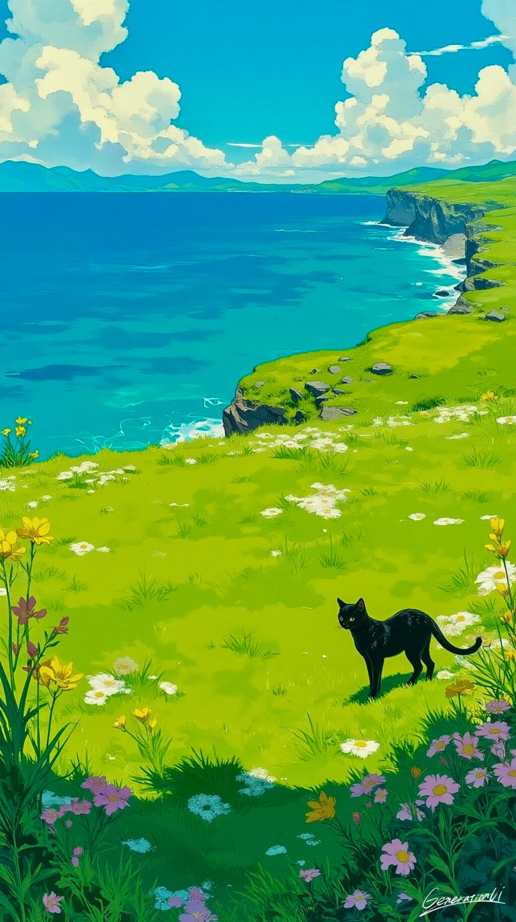 崖の上の小さな来訪者／スマホ壁紙アーカイブ