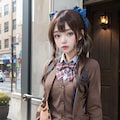 茶色カーデガン女子 4枚目