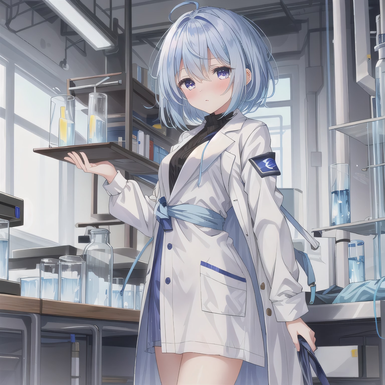 青髪ボブで白衣の少女２ | の人気AIイラスト・グラビア