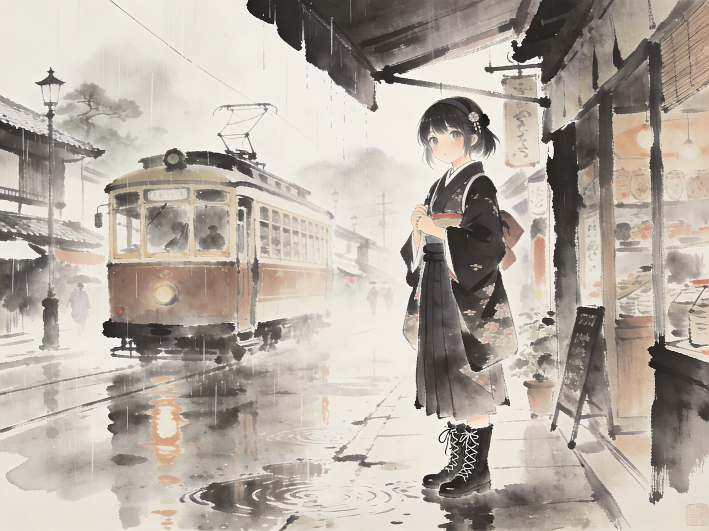 雨宿りの大正乙女 | の人気AIイラスト・グラビア