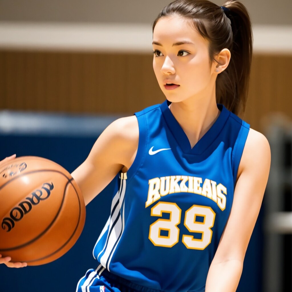 バスケのユニフォーム姿でポーズ