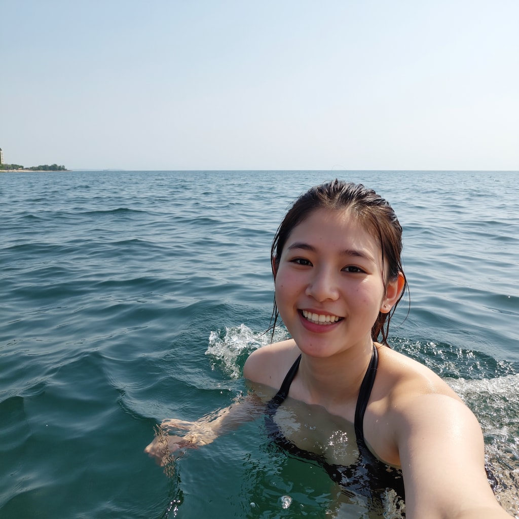 海でセルフィー