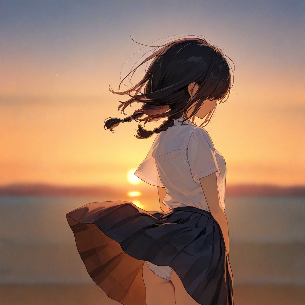夕焼けと風と彼女