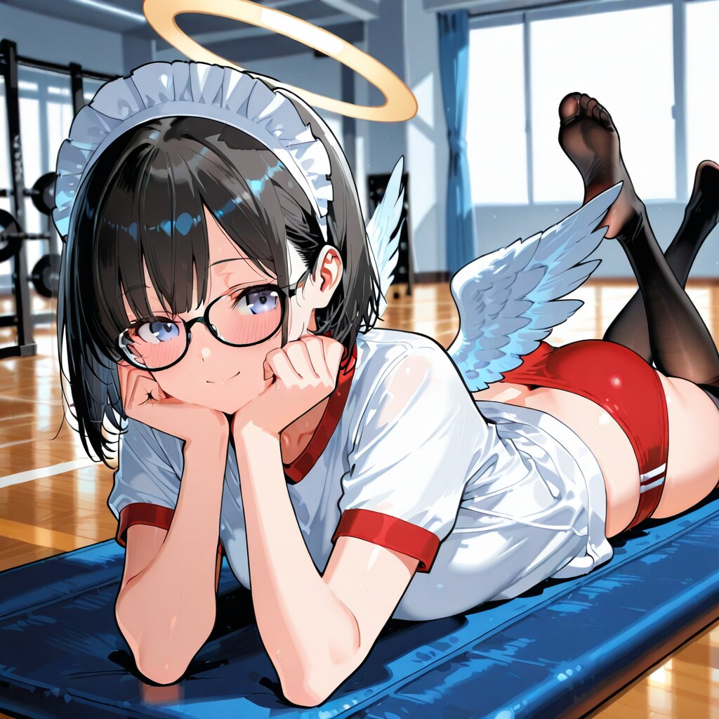 体操服でマットに寝そべり