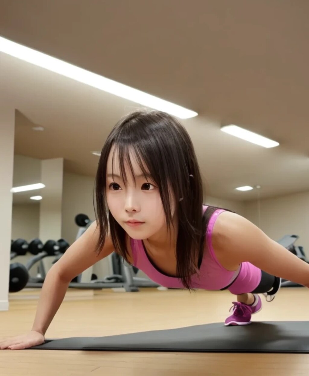 黒髪ロングで筋トレの美女５９