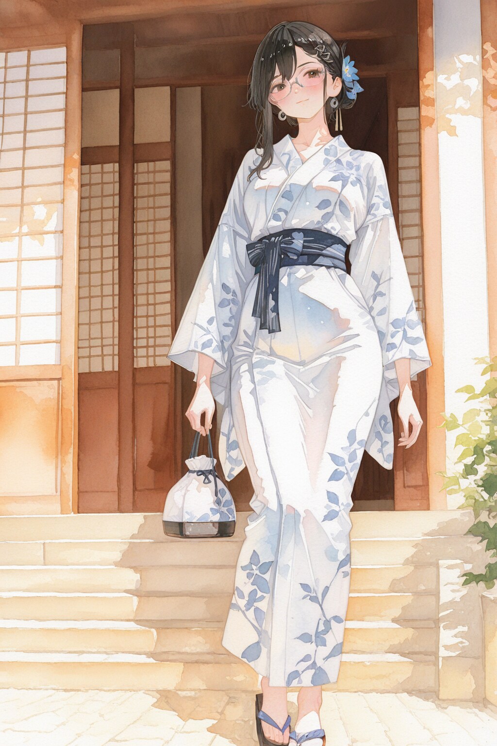 (水彩)浴衣の眼鏡さん