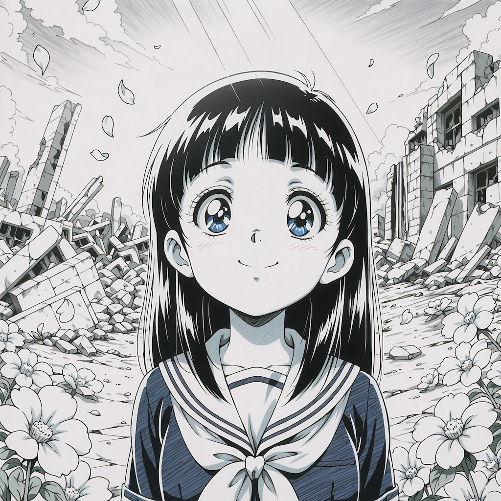 黒髪の少女【モノトーン】