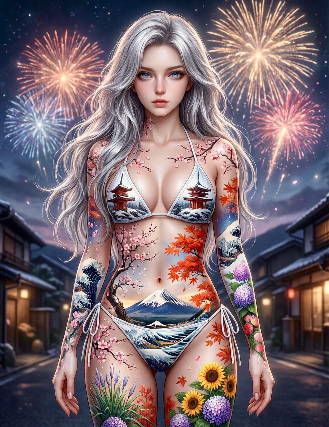 日本の四季を描くボディマッピングアート 四季彩景 — Japanese Seasons Body Art：model/ Noa