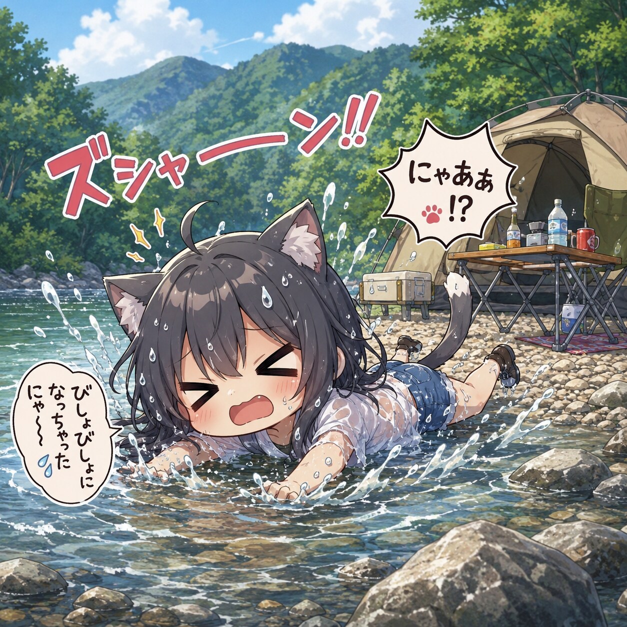猫耳少女川遊び