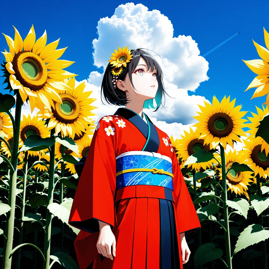 向日葵と和裝嬢
