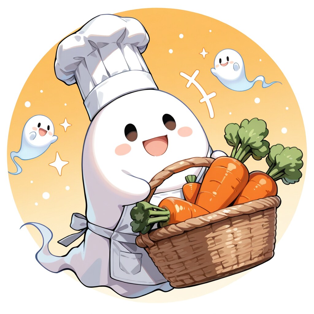 人参を準備するお化けシェフ