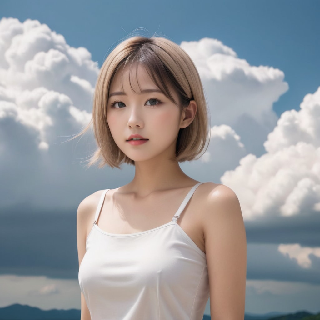 金髪女子と入道雲（写真風）