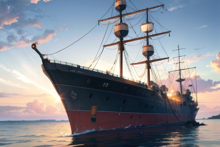 軍艦と夕暮れ