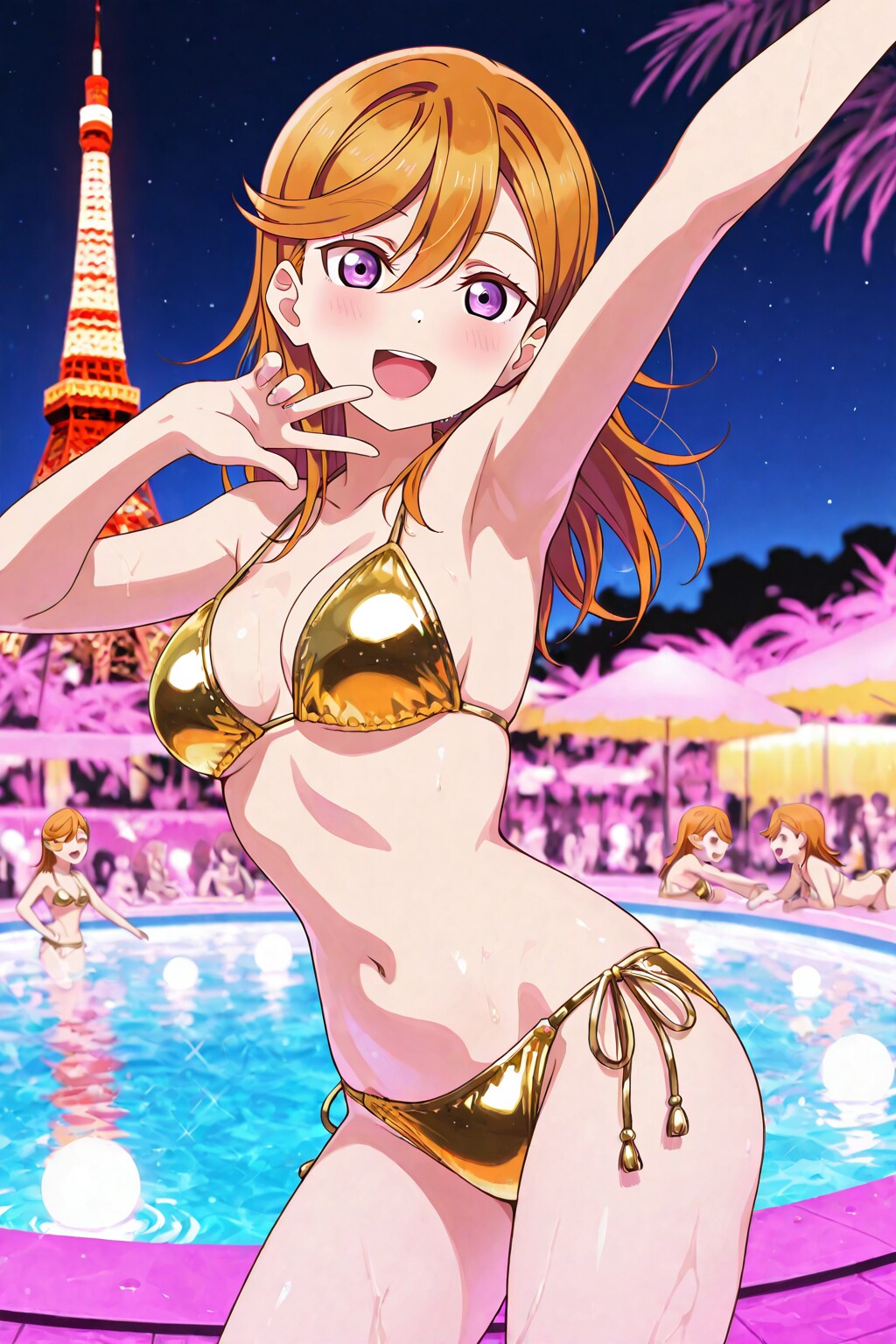 港区のナイトプールで金色ビキニで踊る澁谷かのん👙🌃🗼❤️