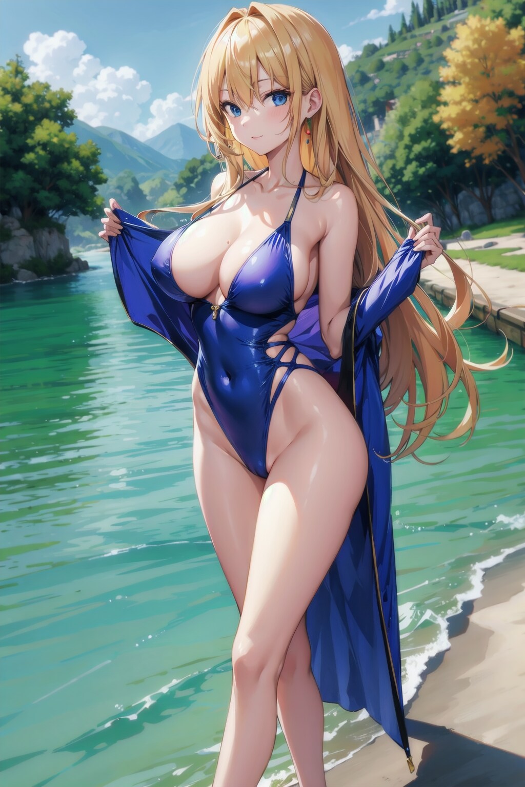 河原で