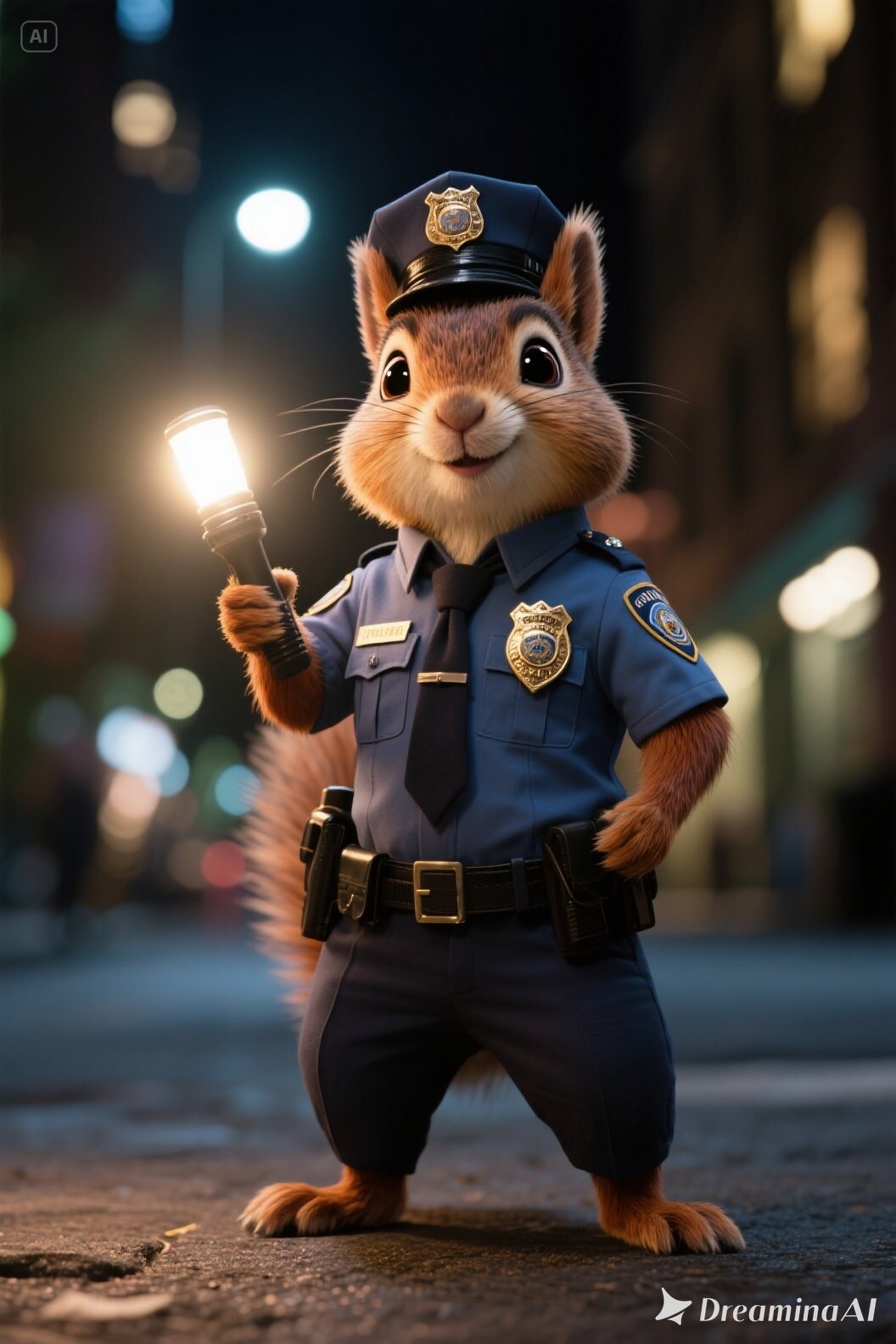 夜のパトロールをするポリス（栗鼠） | の人気AIイラスト・グラビア