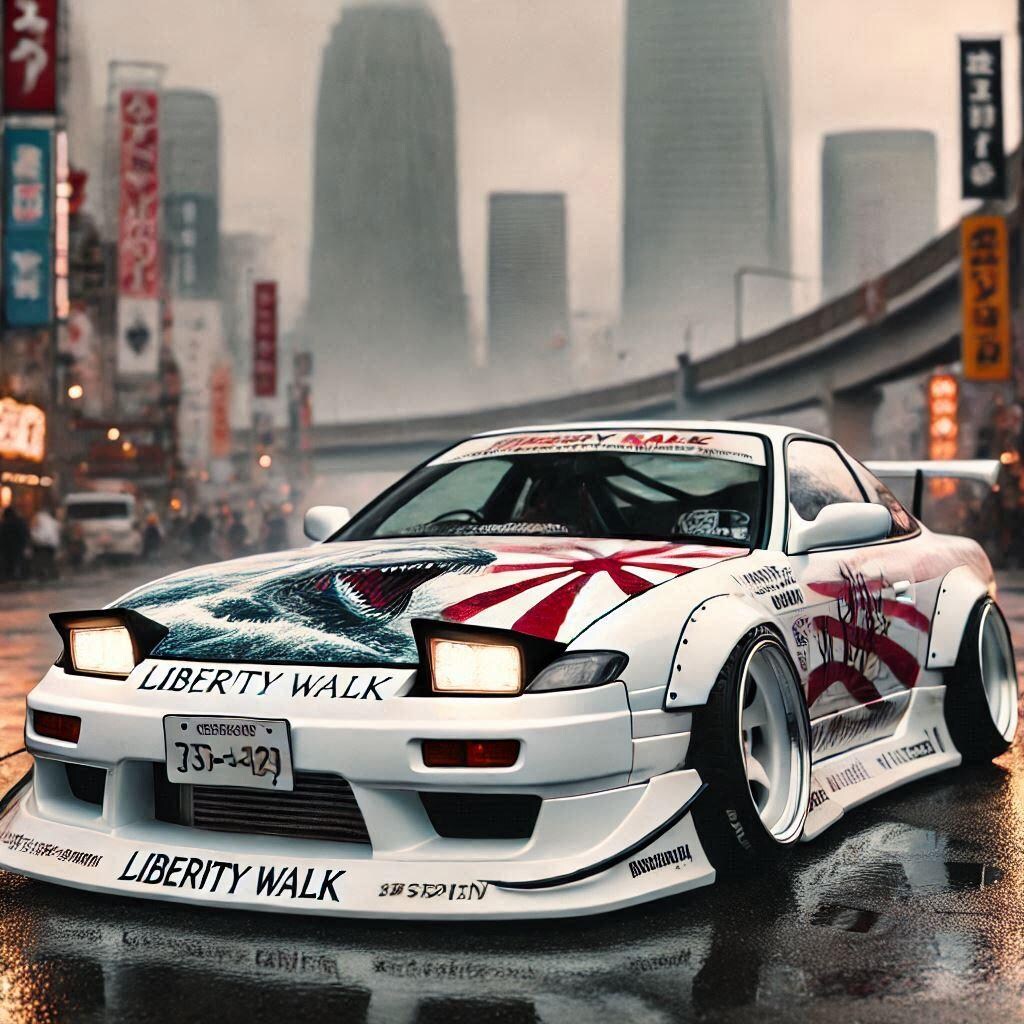 ホワイトカラーリバティーウォーク日産240SXのドリ車