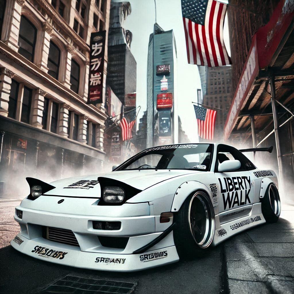 ホワイトカラーリバティーウォーク日産240SXのドリ車