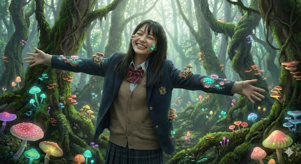 森のキノコ女学生