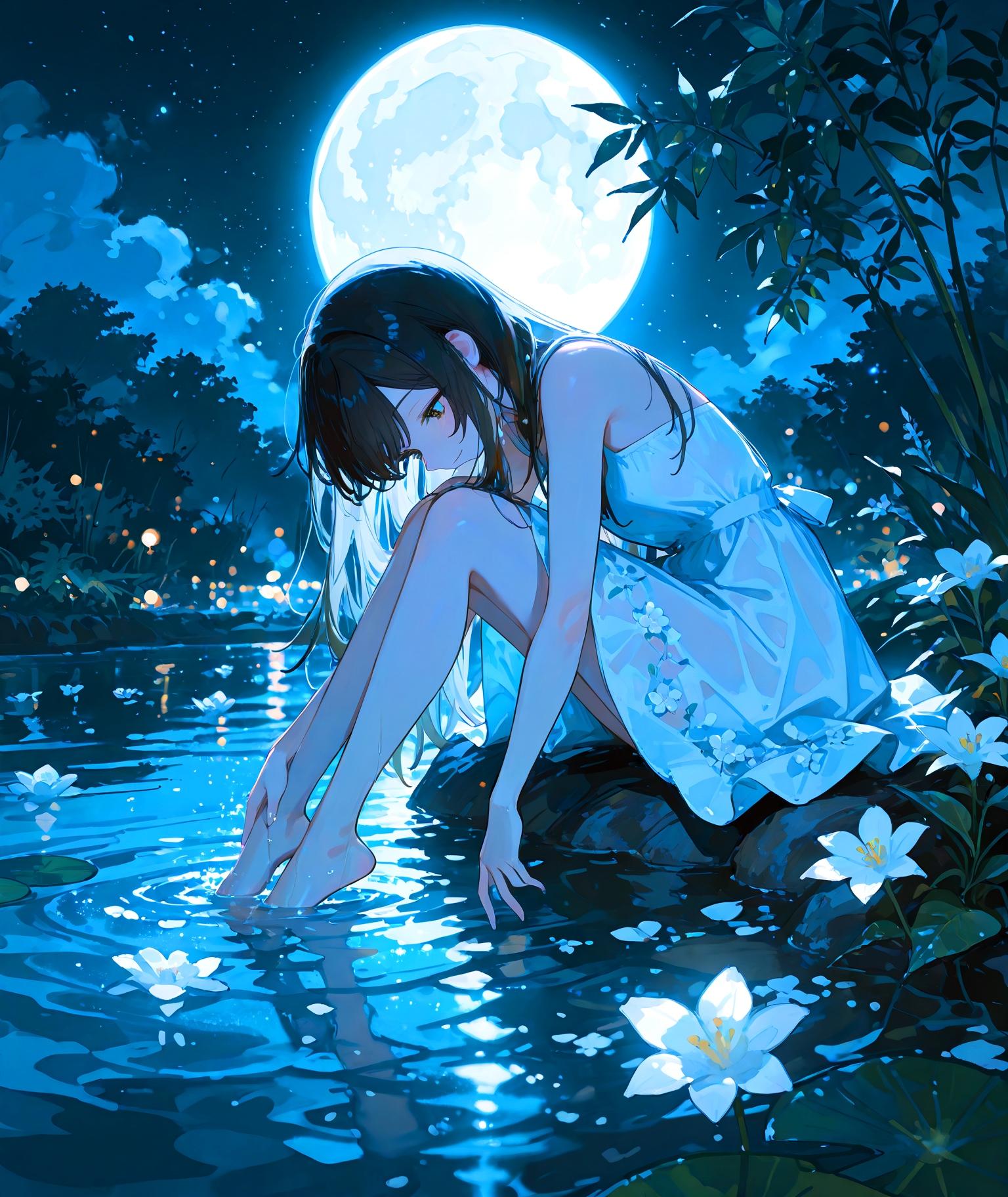 月と水辺の少女 | の人気AIイラスト・グラビア