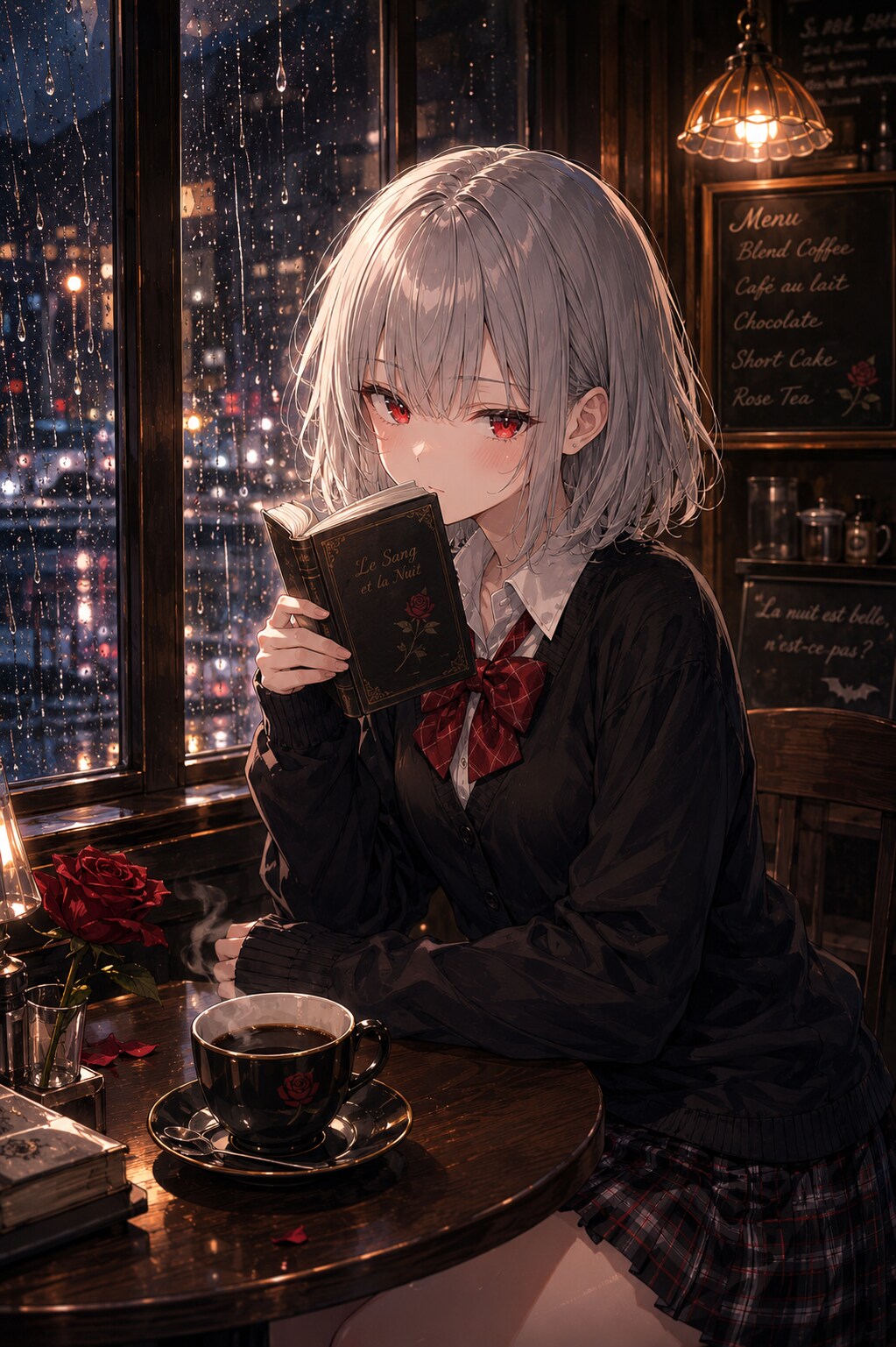 うちの子一枚絵「夜のカフェでまったり」