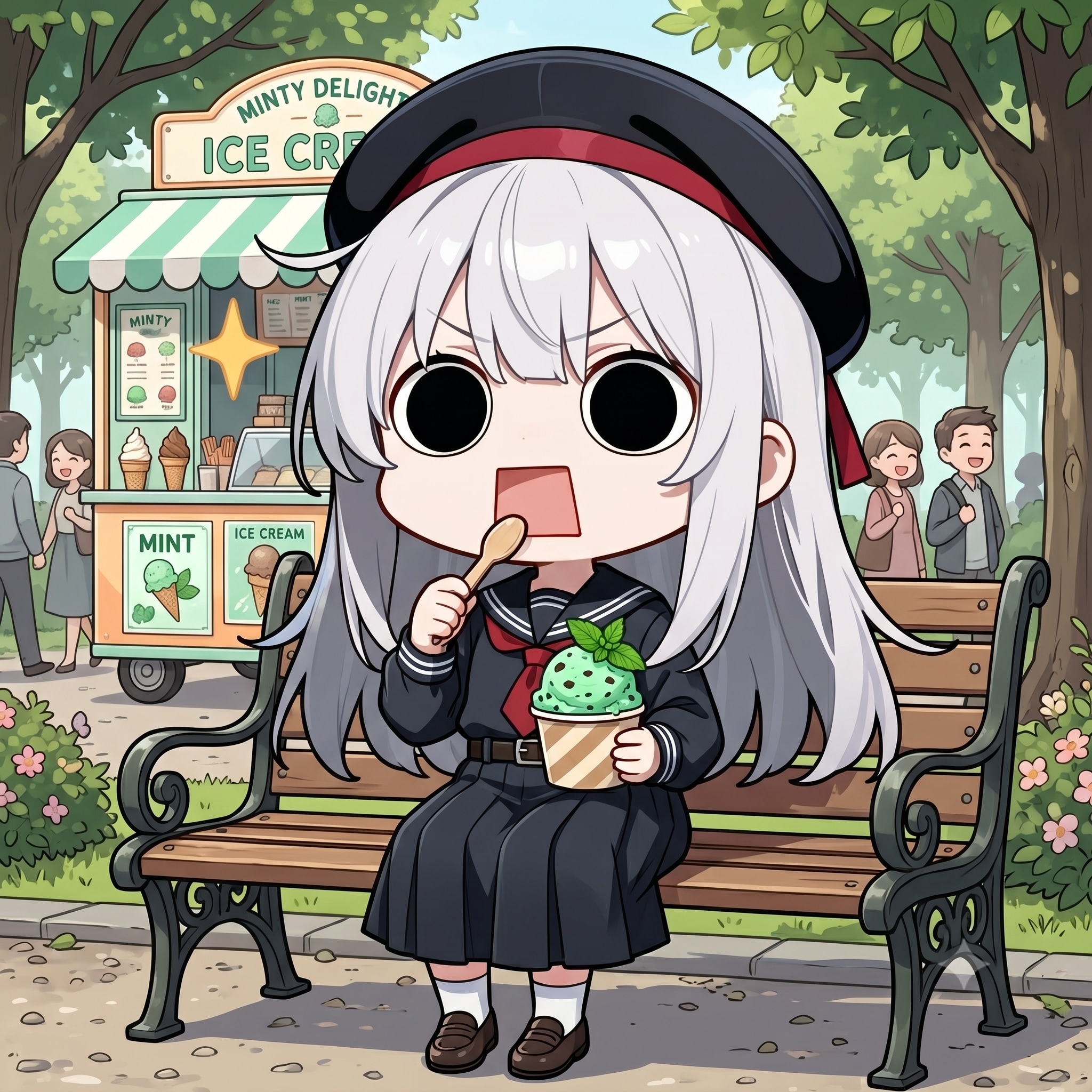 チョコチップミントアイスを頂くえらいこっちゃ嬢