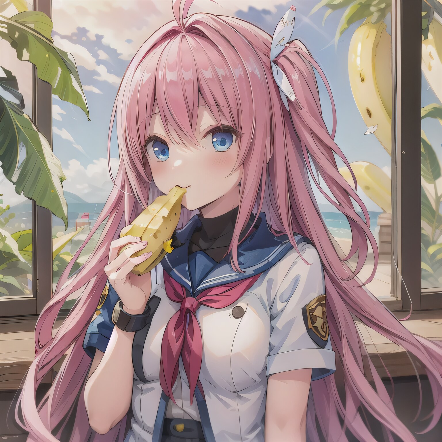 ピンク髪ロングでセーラー服の少女９ | の人気AIイラスト・グラビア