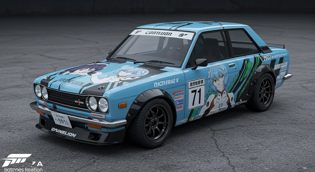 新世紀エヴァンゲリオン痛車510ブルーバードレーシングカー