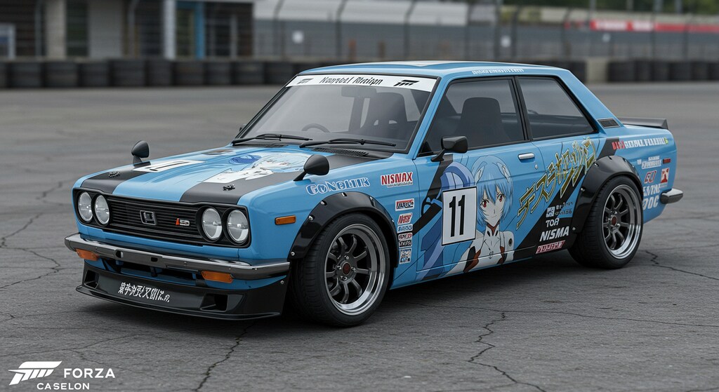 新世紀エヴァンゲリオン痛車510ブルーバードレーシングカー