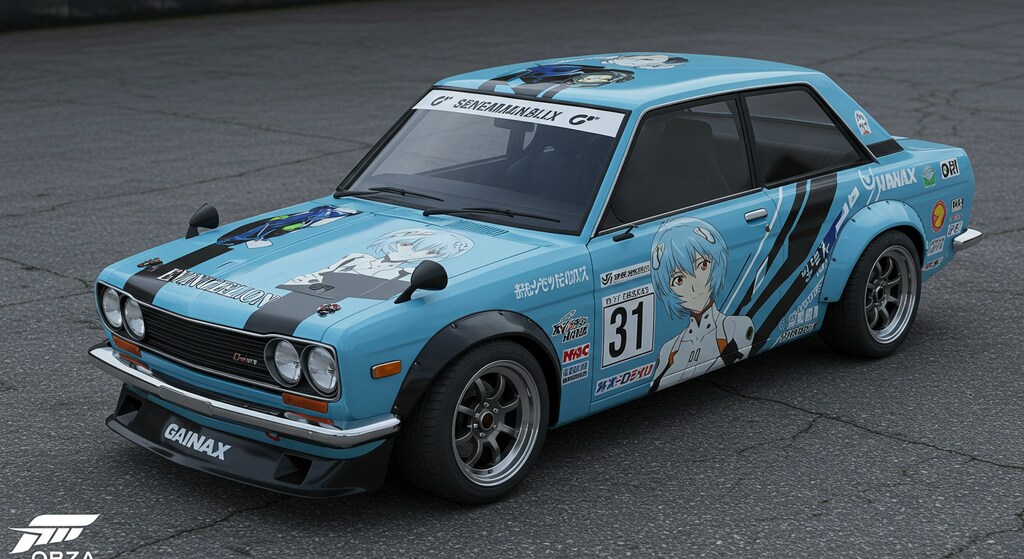 新世紀エヴァンゲリオン痛車510ブルーバードレーシングカー