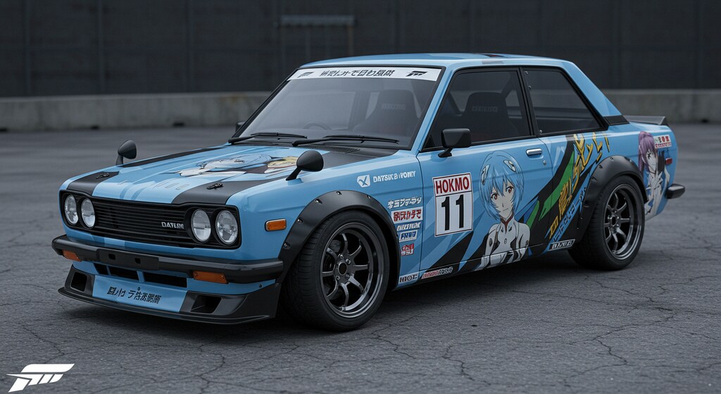 新世紀エヴァンゲリオン痛車510ブルーバードレーシングカー