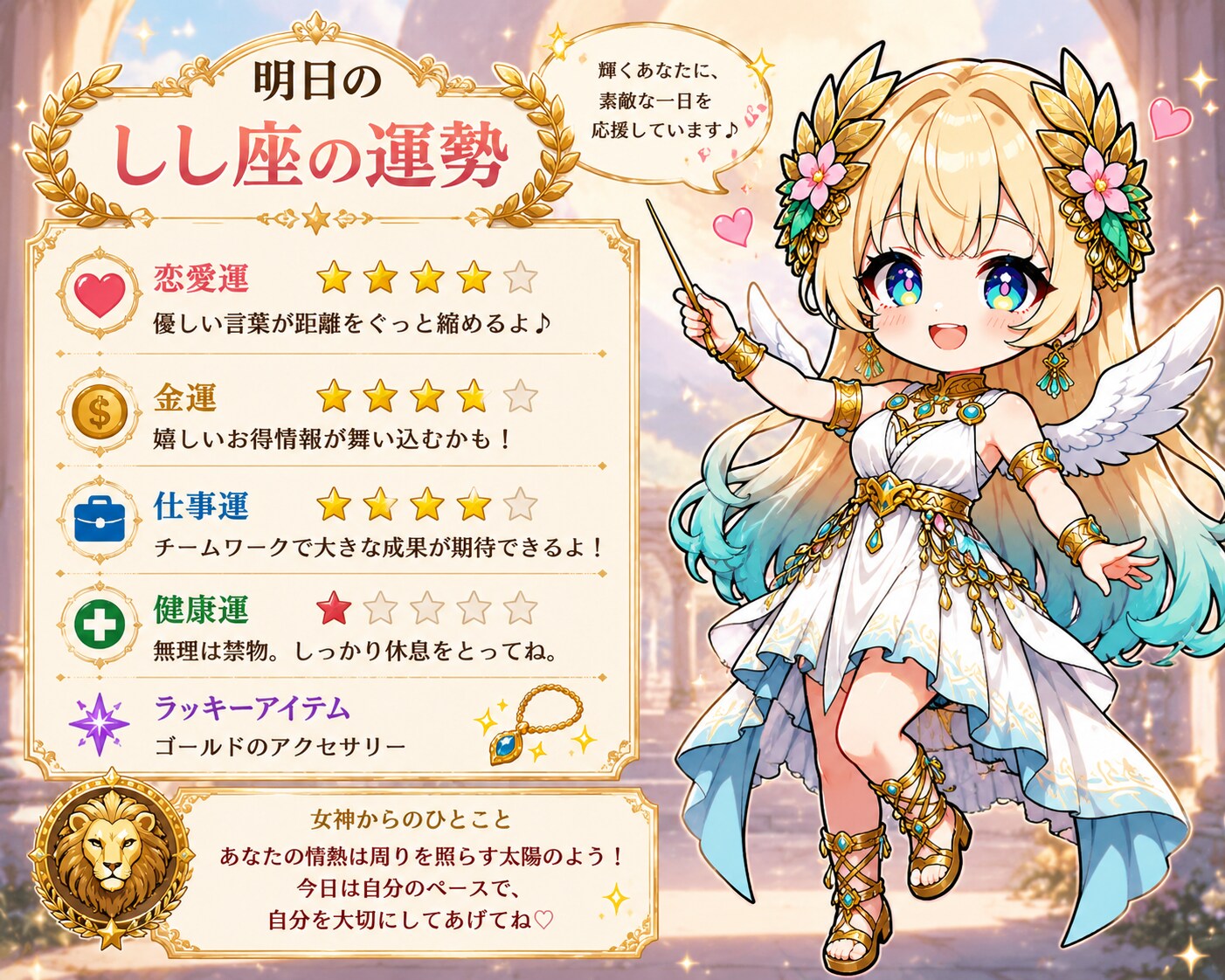 明日のしし座の運勢 by 勝利の女神