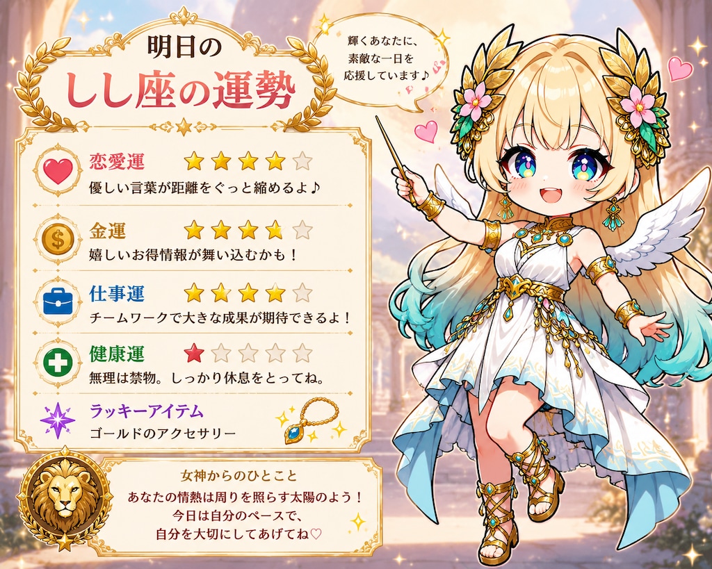 明日のしし座の運勢 by 勝利の女神
