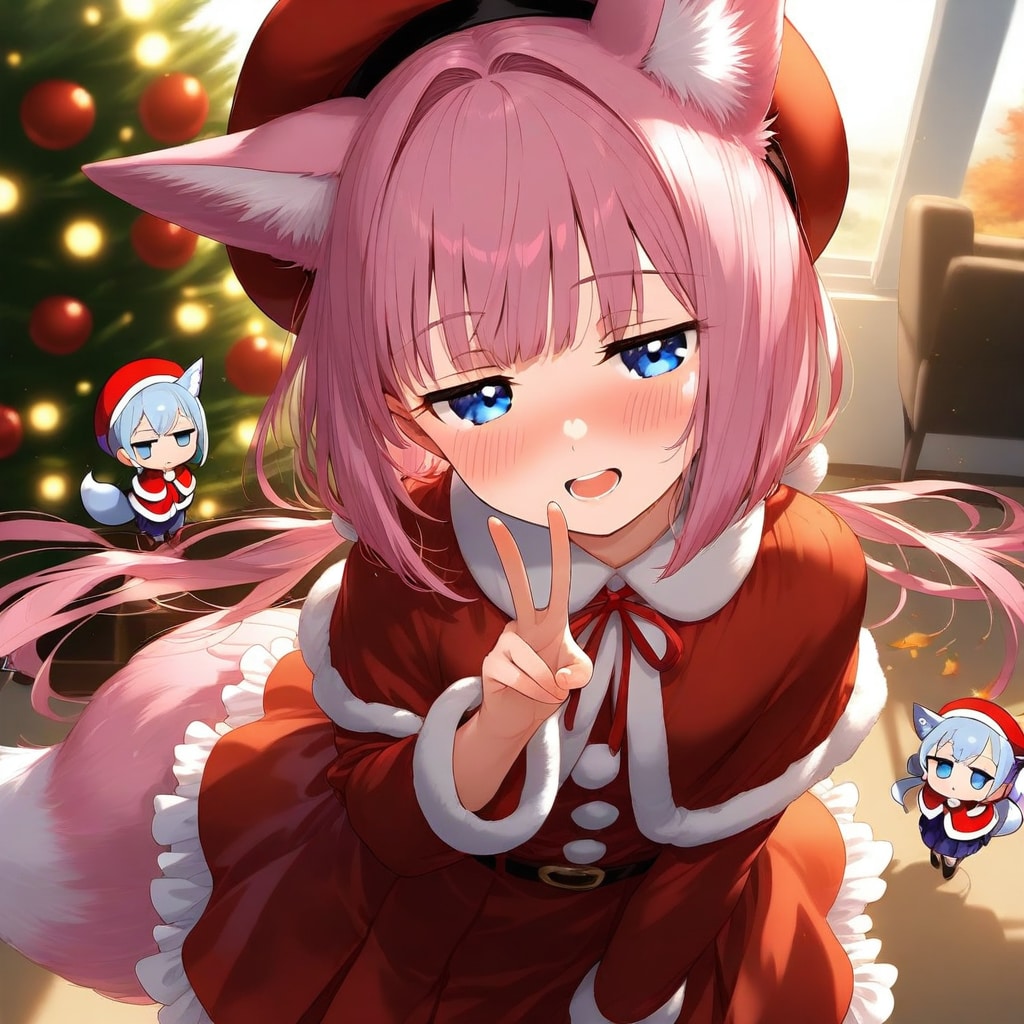 ピンク髪サンタさんと、ちびちゃん。 | の人気AIイラスト・グラビア