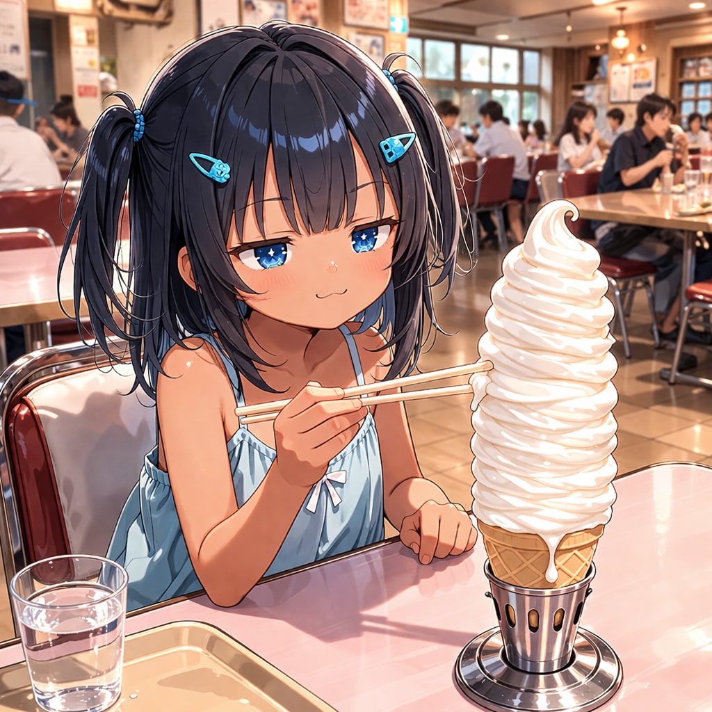 マルカンでソフトクリームを食べるこなつちゃん