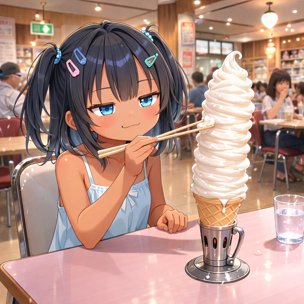 マルカンでソフトクリームを食べるこなつちゃん