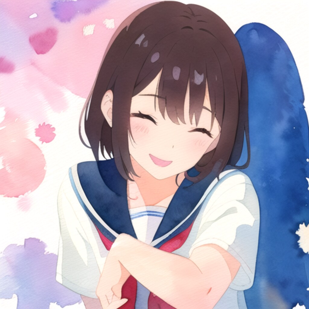 水彩女学生の笑顔